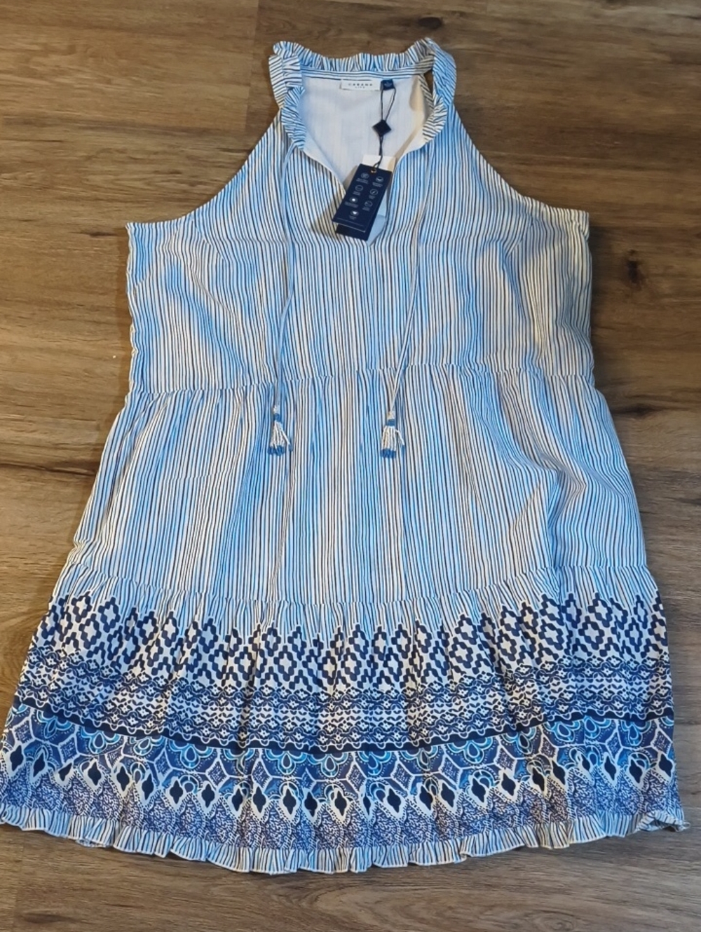 Cabana Life Blue & White Striped Midi Dress with Border Print